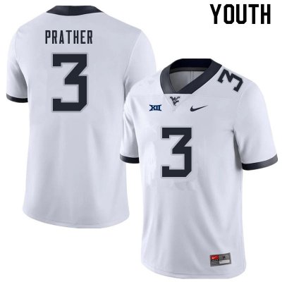 Youth West Virginia Mountaineers NCAA #3 Kaden Prather White Authentic Nike Stitched College Football Jersey SL15R58KX